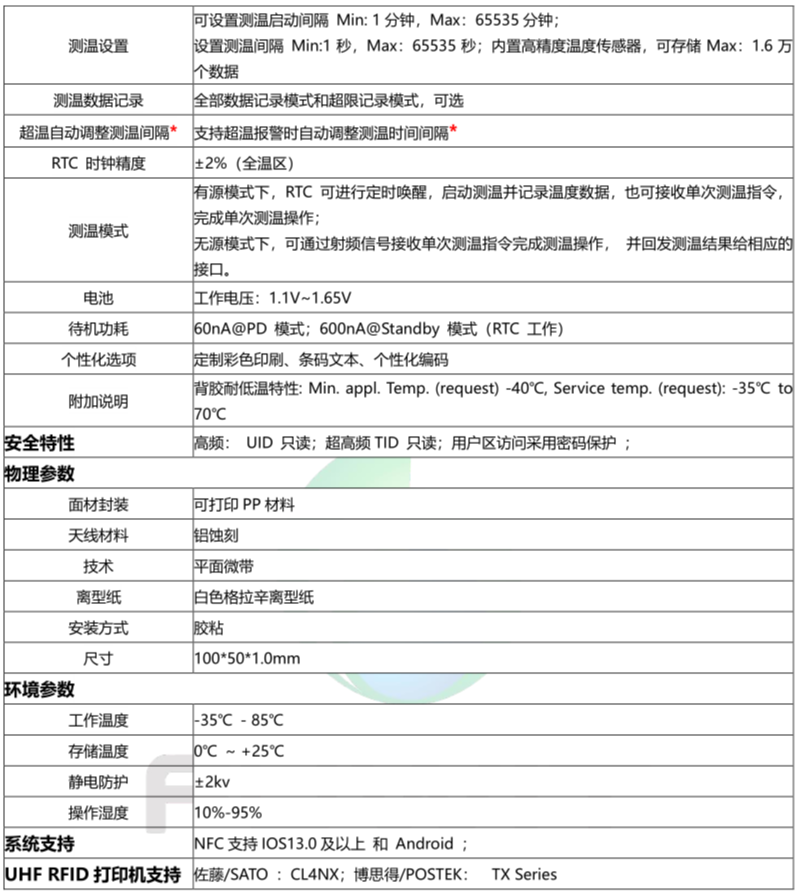 超高频RFID双频温度标签规格书